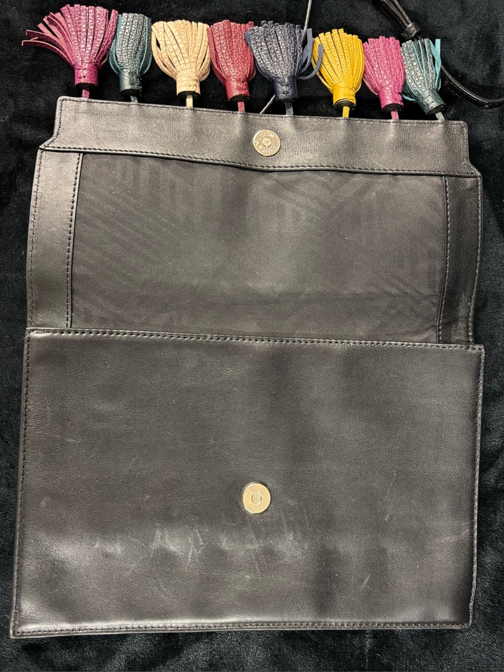 Rebecca Minkoff Sofia Leather Tassel Convertible Clutch Crossbody Black - Picture 7 of 14